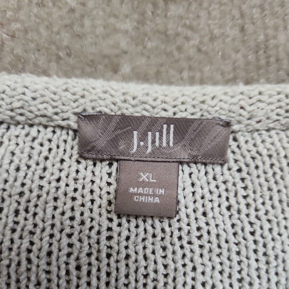 J Jill  Open Tie Front Silk Cardigan Sweater Womens XL Pockets Gray 3/4 Sleeve - Picture 5 of 8